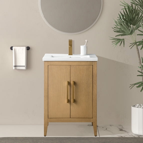 Vanity Art 24” Single Sink Bathroom Vanity Cabinet with Ceramic Countertop