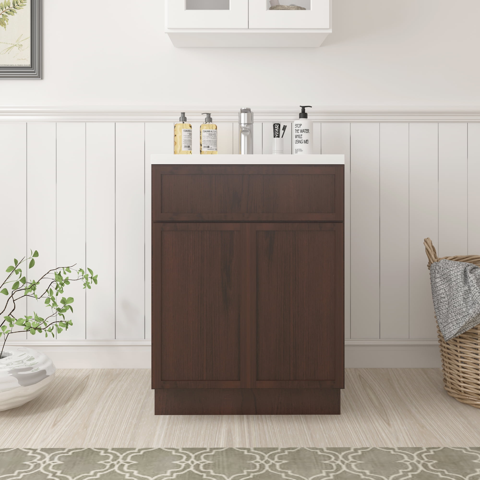24" Brown Birch Plywood Freestanding Single Base Cabinet