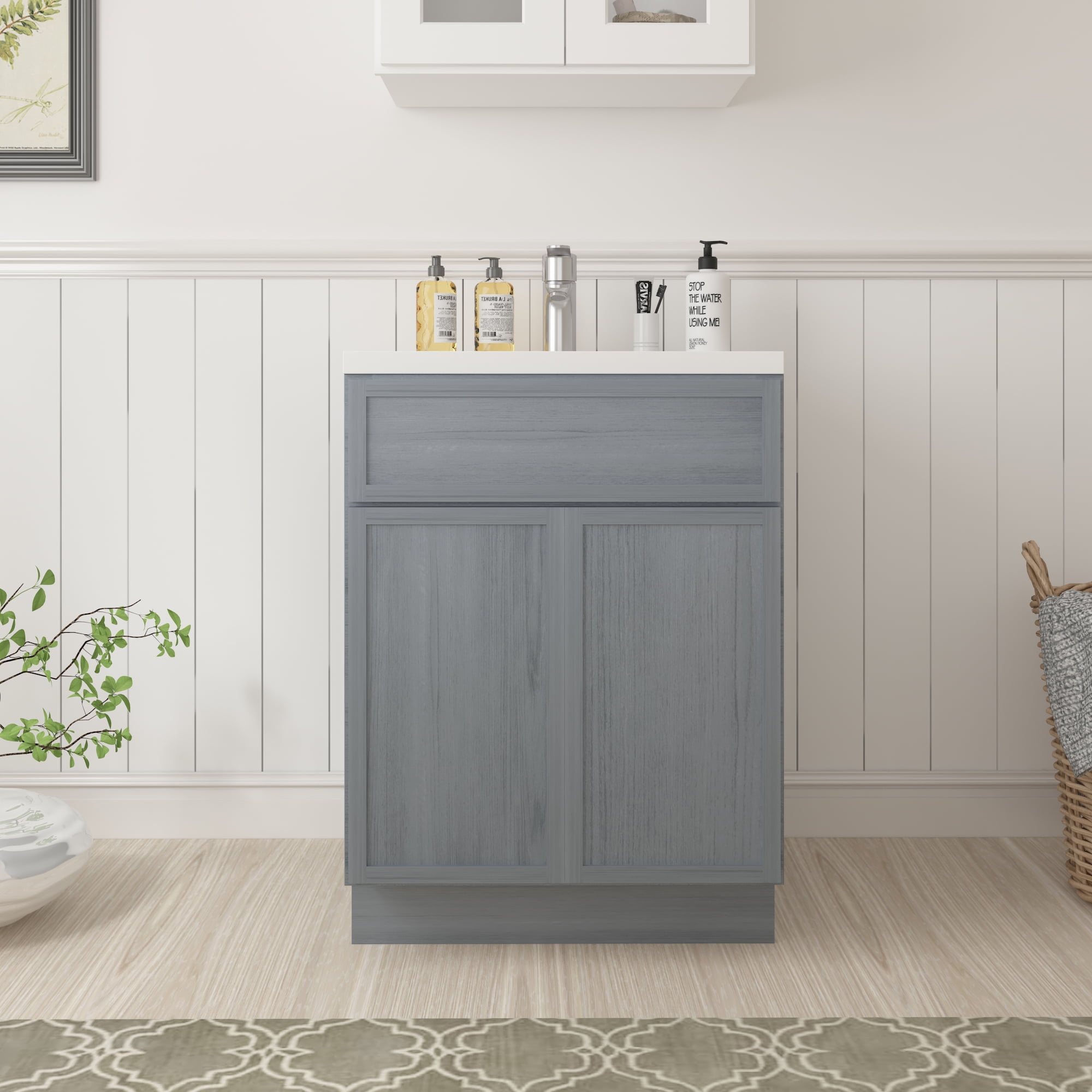 24" Smoky Gray Birch Plywood Freestanding Storage Cabinet