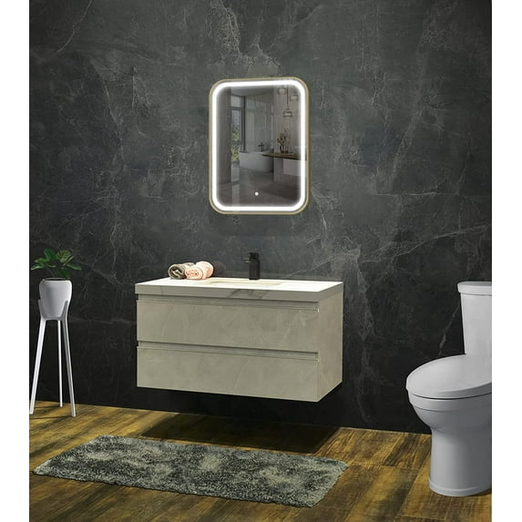 Vanity Art 24" x 31.5" Large LED Lighted Bathroom Vanity Rounded Face Mirror with Touch Sensor