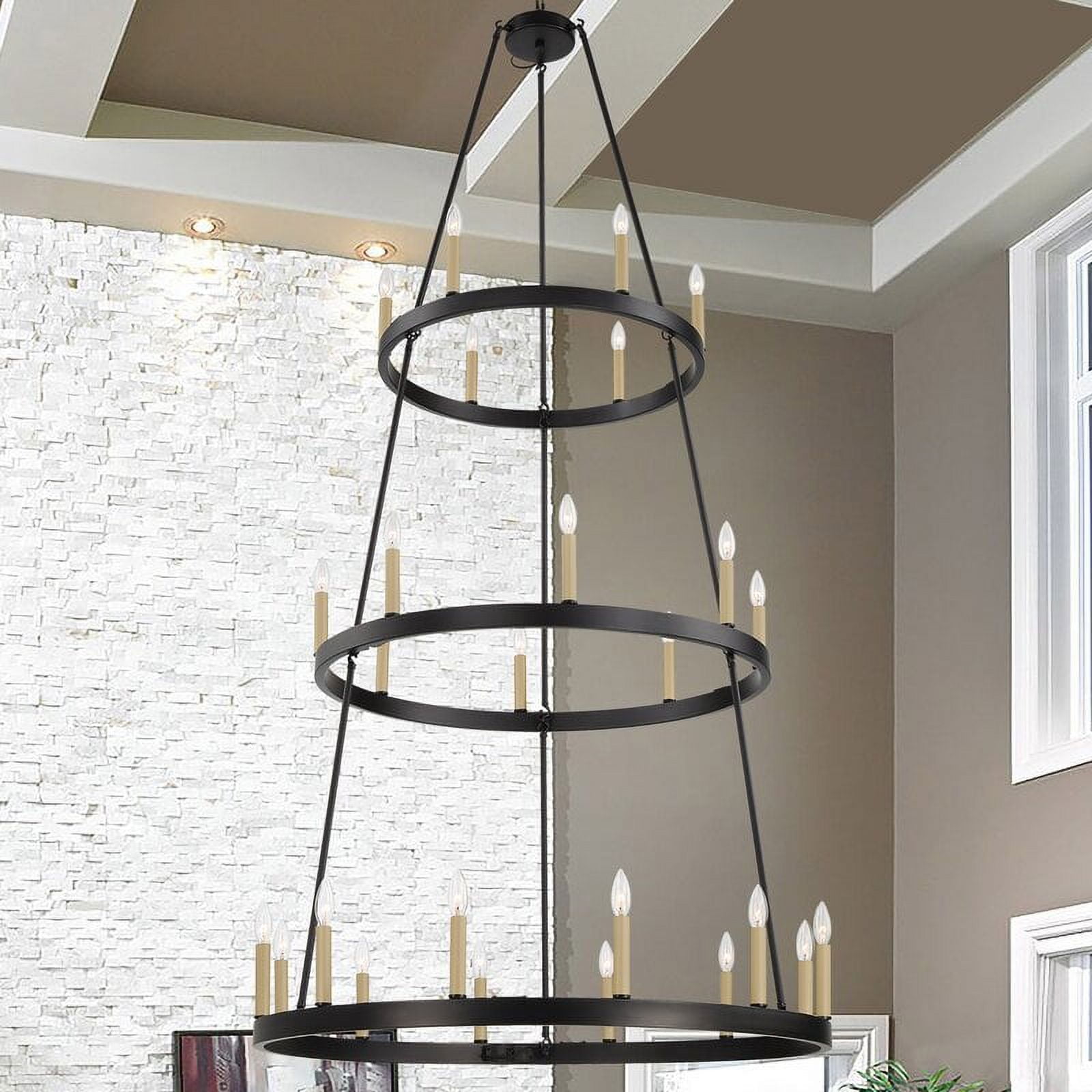 Vanity Art 26-Lights Candle Style 3 Tier Wagon Wheel Chandelier Lighting  Farmhouse Candle Ceiling Light Fixtures for Living Room Kitchen Dining Room  - MLT9126LT-BK-BD - Walmart.com, image size:1600x1600