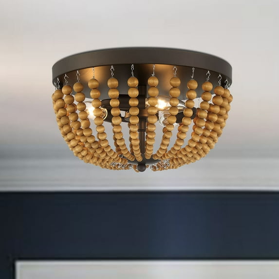 Vanity Art 3 Light 12.6 Inches Unique Statement Bowl Flush Mount Lighting | Modern Hanging Ceiling Lights Fixtures for Dining Room Living Room Bed Room Kitchen SYB1003RB-DK