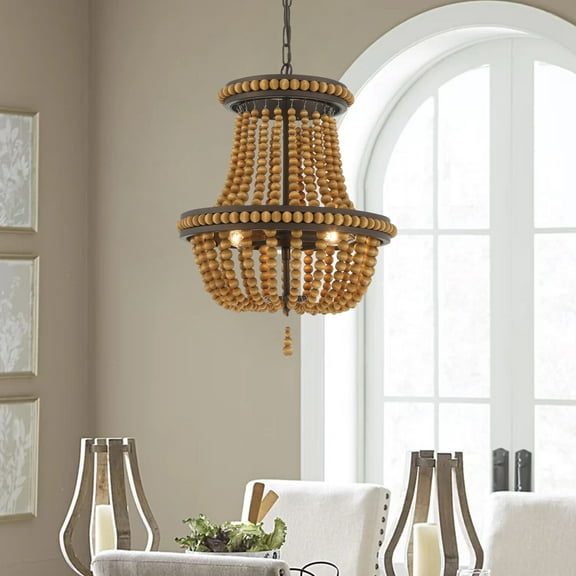Vanity Art 3 Light Lantern Empire Chandelier with Beaded Accents | Modern Hanging Lighting, Ceiling Lights Fixtures for Dining Room Living Room Bed Room Kitchen SYB3203RB-DK