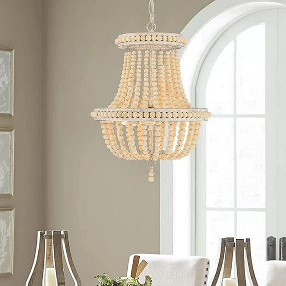 Vanity Art 3 Light Lantern Empire Chandelier with Beaded Accents | Modern Hanging Lighting, Ceiling Lights Fixtures for Dining Room Living Room Bed Room Kitchen SYB3203WO-LT