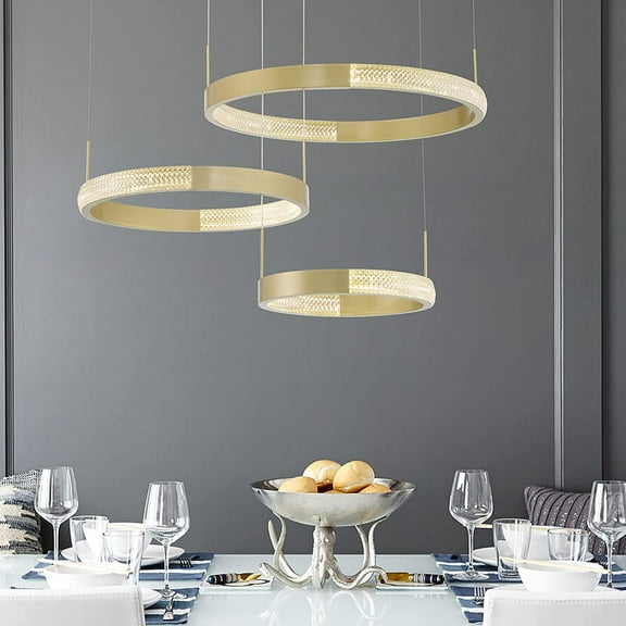 Vanity Art 3 Light Statement Tiered LED Chandelier Lighting | Modern Hanging Lights, Circular Ceiling Lights Fixtures for Dining Room Living Room Bed Room Kitchen SYLED1293-BK