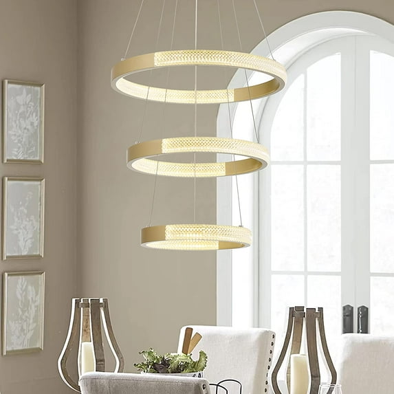 Vanity Art 3 Light Unique Tiered LED Chandelier Lighting | Modern Hanging Lights, Circular Ceiling Lights Fixtures for Dining Room Living Room Bed Room Kitchen SYLED1013-BD