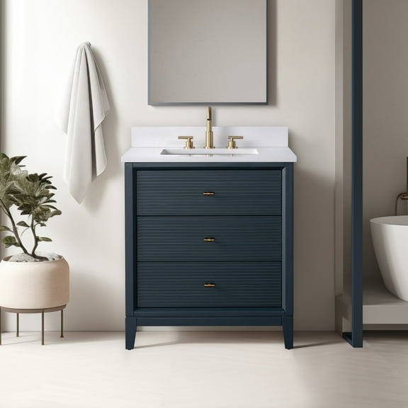 Vanity Art 30" Bathroom Vanity with Sink and Engineered Marble Top, Freestanding Storage Cabinet with 2 Drawers and 1 Flip Down Tray