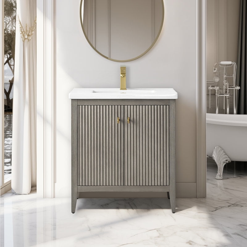 30" Dark Gray Freestanding Bathroom Vanity with Ceramic Sink