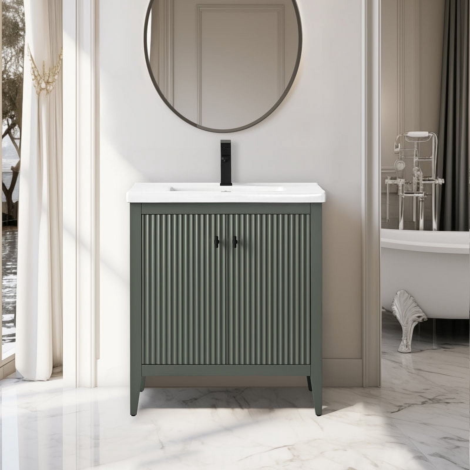 Vanity Art 30" Double Door Bathroom Vanity with Sink, Freestanding Storage Cabinet with Ceramic Top, and Removable Shelve