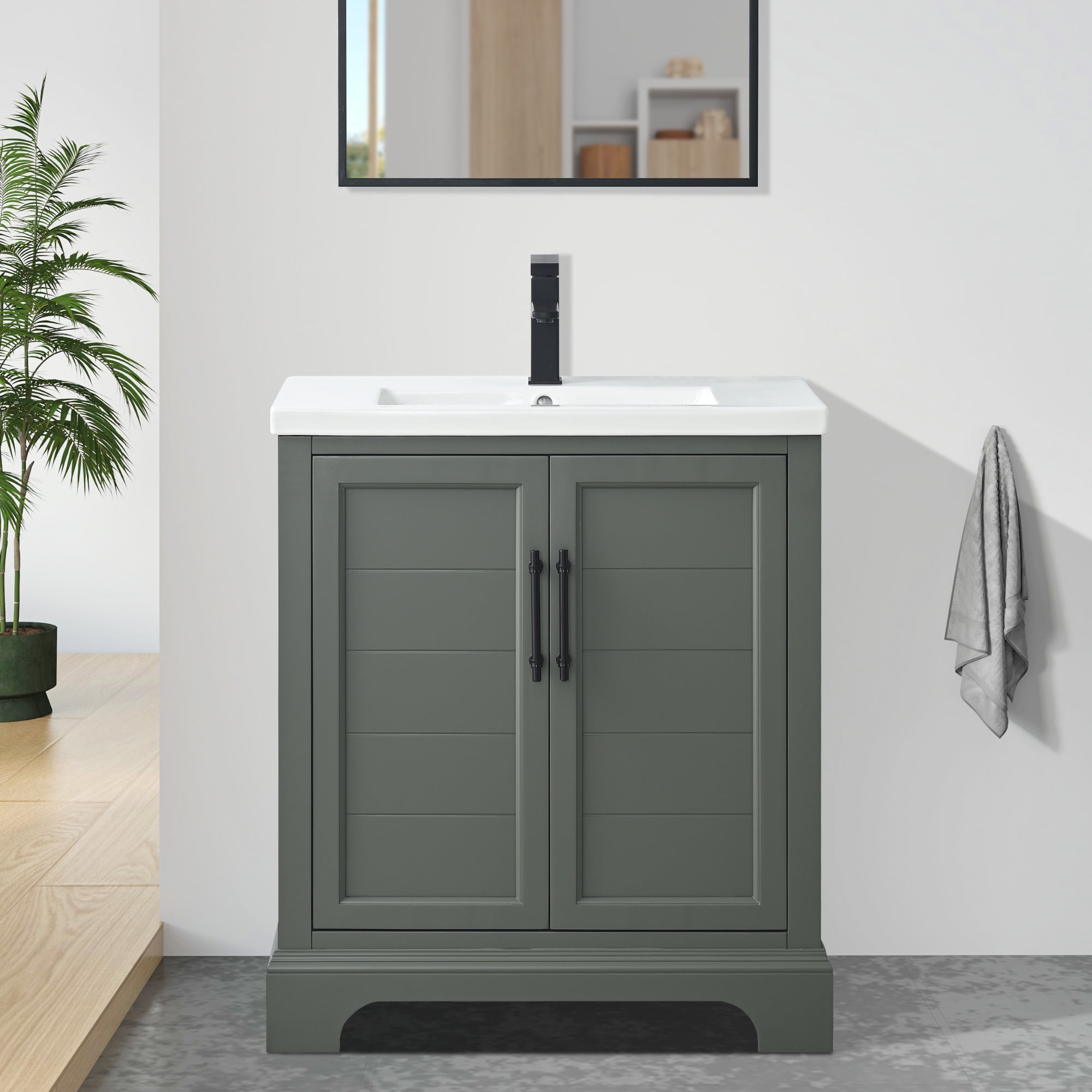 Vintage Green 30" Single Sink Bathroom Vanity with Ceramic Top