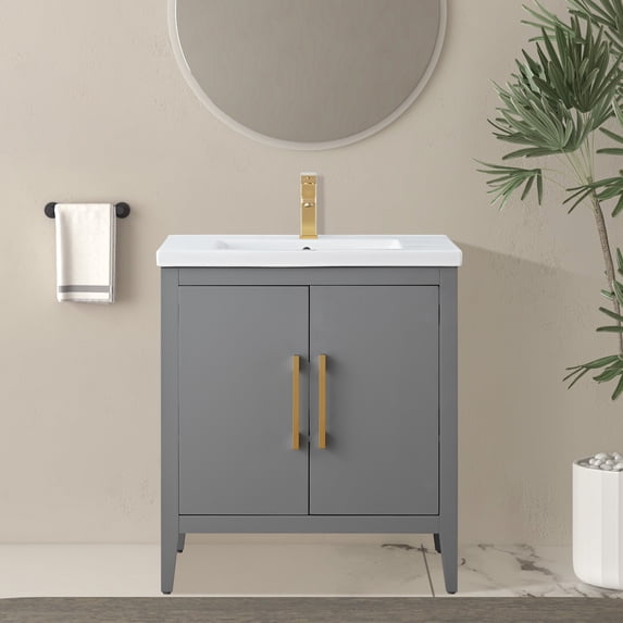 Vanity Art 30” Single Sink Bathroom Vanity Cabinet with Ceramic Countertop