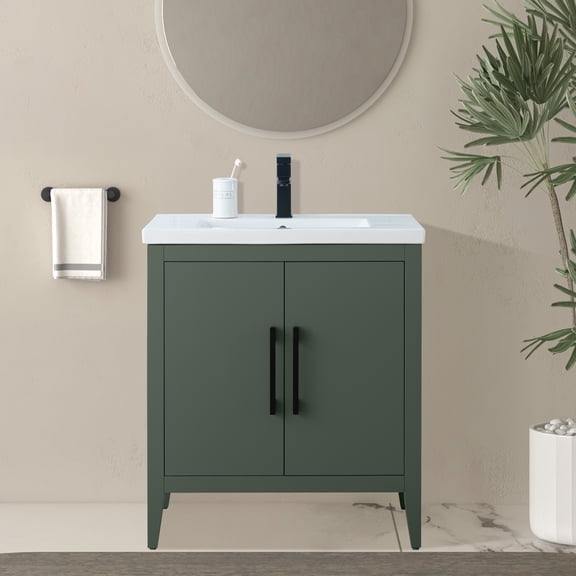 Vanity Art 30” Single Sink Bathroom Vanity Cabinet with Ceramic Countertop