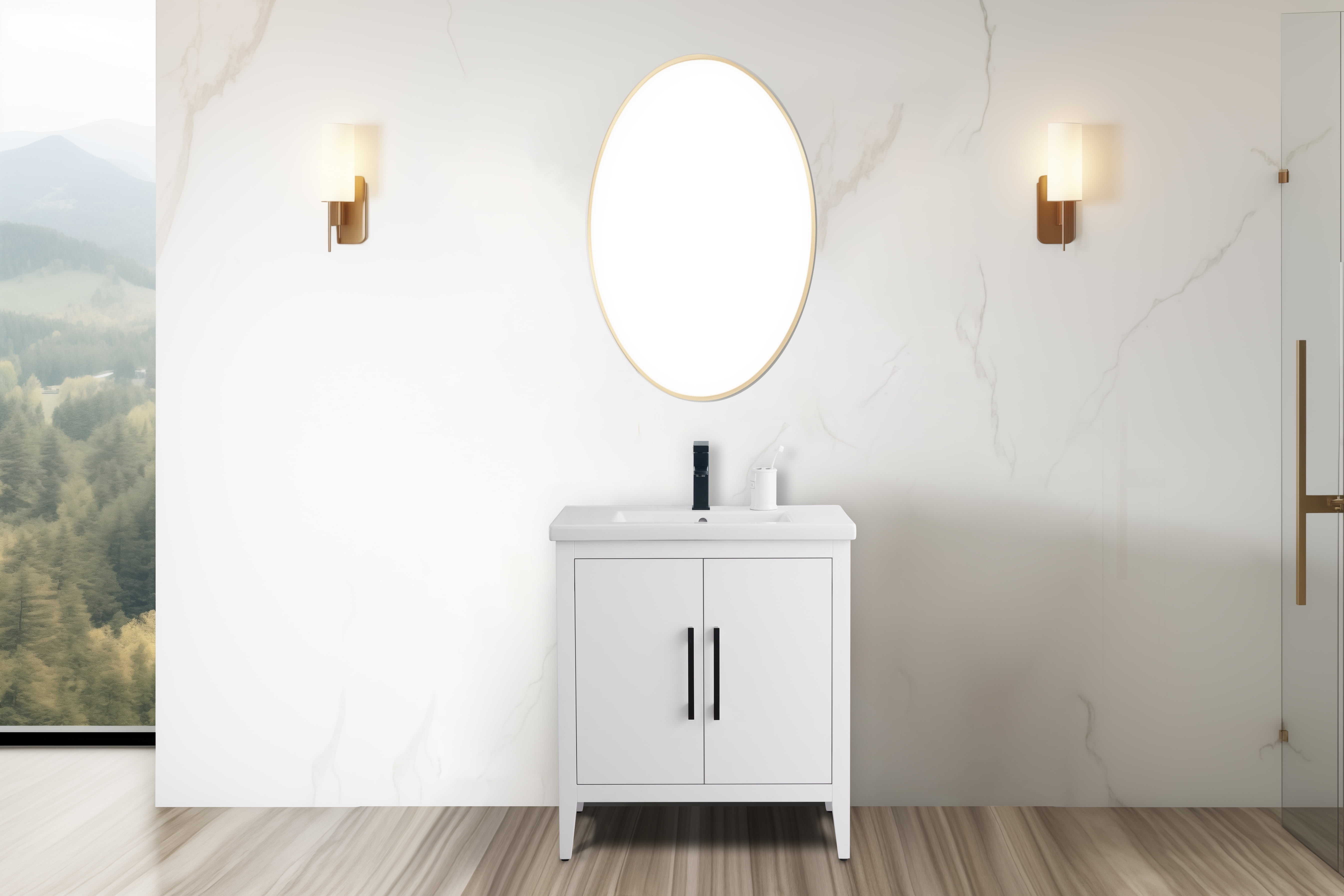 30" White Freestanding Bathroom Vanity with Ceramic Top