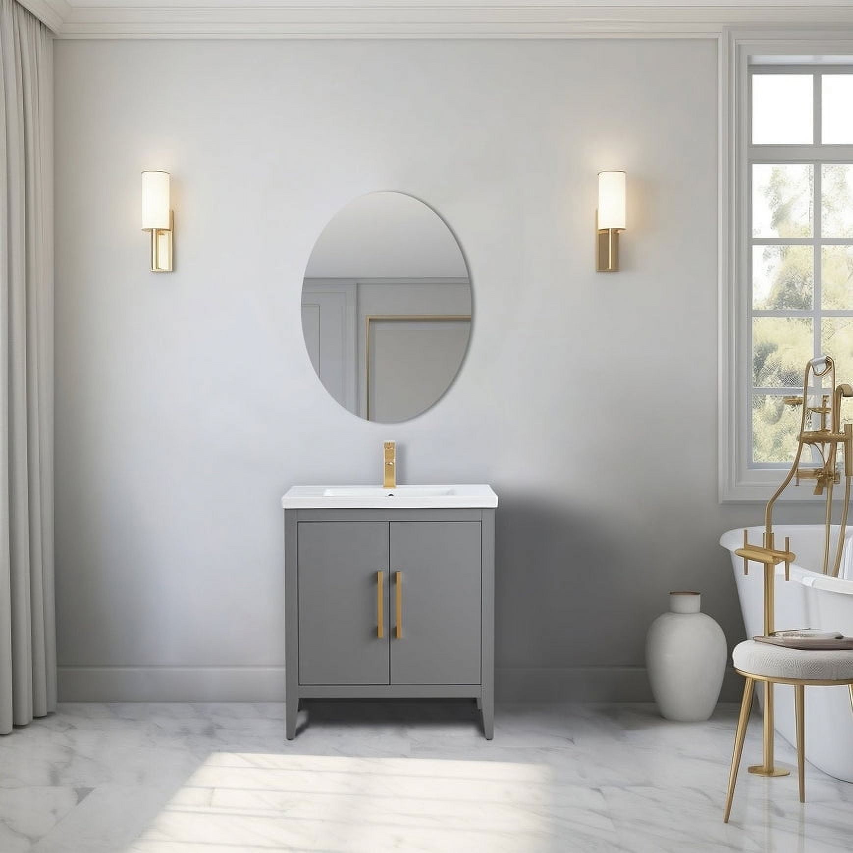 30" Cashmere Gray Single Sink Bathroom Vanity with Ceramic Top