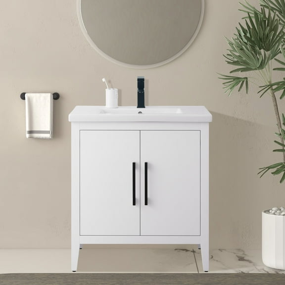 Vanity Art 30” Single Sink Bathroom Vanity Cabinet with Ceramic Countertop