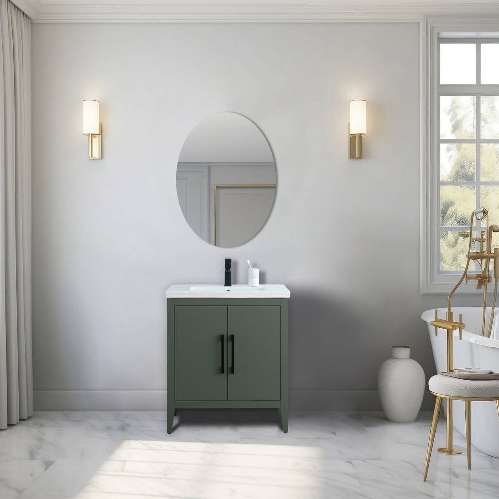 30" Vintage Green Single Sink Bathroom Vanity with Ceramic Top