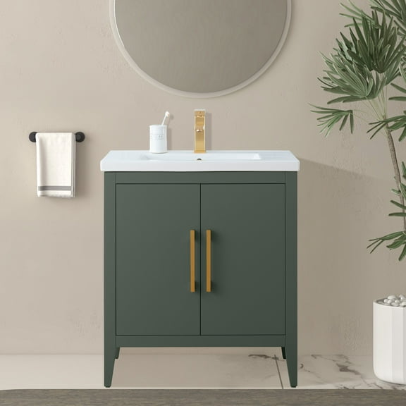 Vanity Art 30” Single Sink Bathroom Vanity Cabinet with Ceramic Countertop
