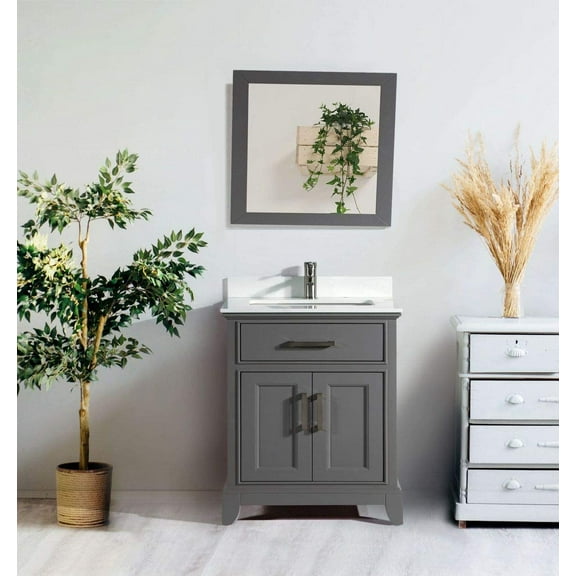 Vanity Art 30" Single Sink Bathroom Vanity Set with Engineered Marble Top and Free Mirror