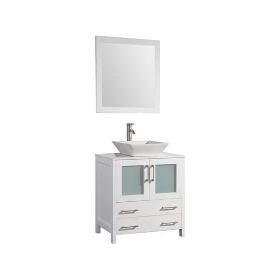 Vanity Art 30" Single Sink Bathroom Vanity Set with Engineered Marble Top and Free Mirror