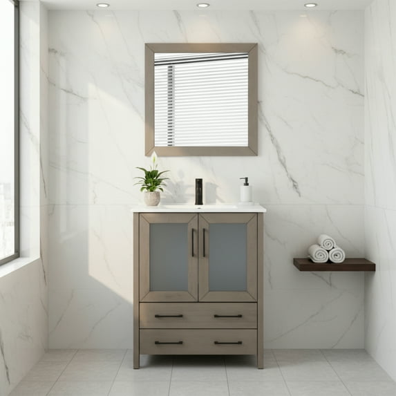 Vanity Art 30" Single Sink Freestanding Bathroom Vanity Set with Ceramic Top and Mirror