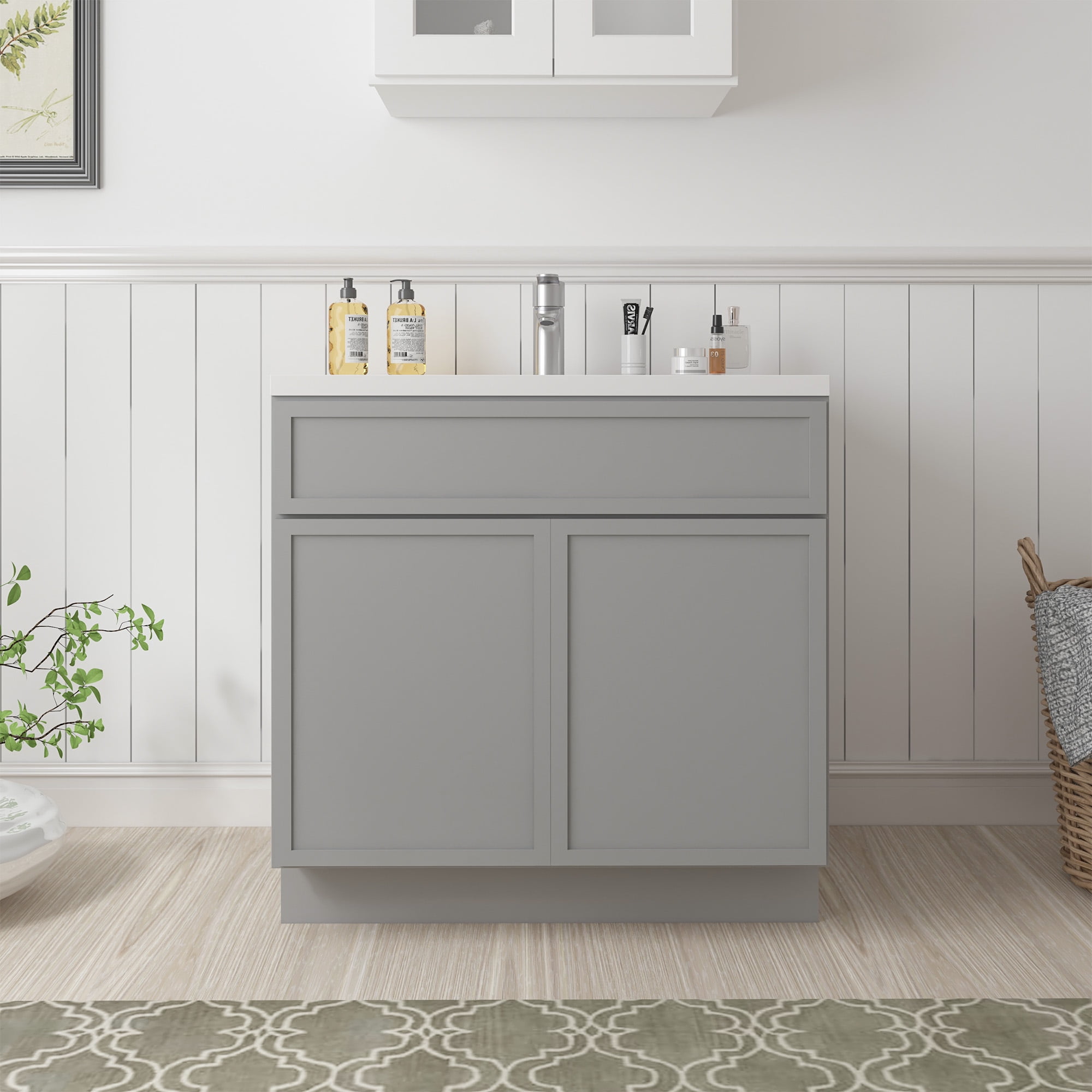 Gray 30" Birch Plywood Freestanding Single Vanity Cabinet