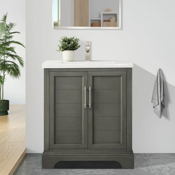 Vanity Art 30 x 16 x 34.5 in. Single Sink Bathroom Vanity with Ceramic Sink & Top, Silver Gray