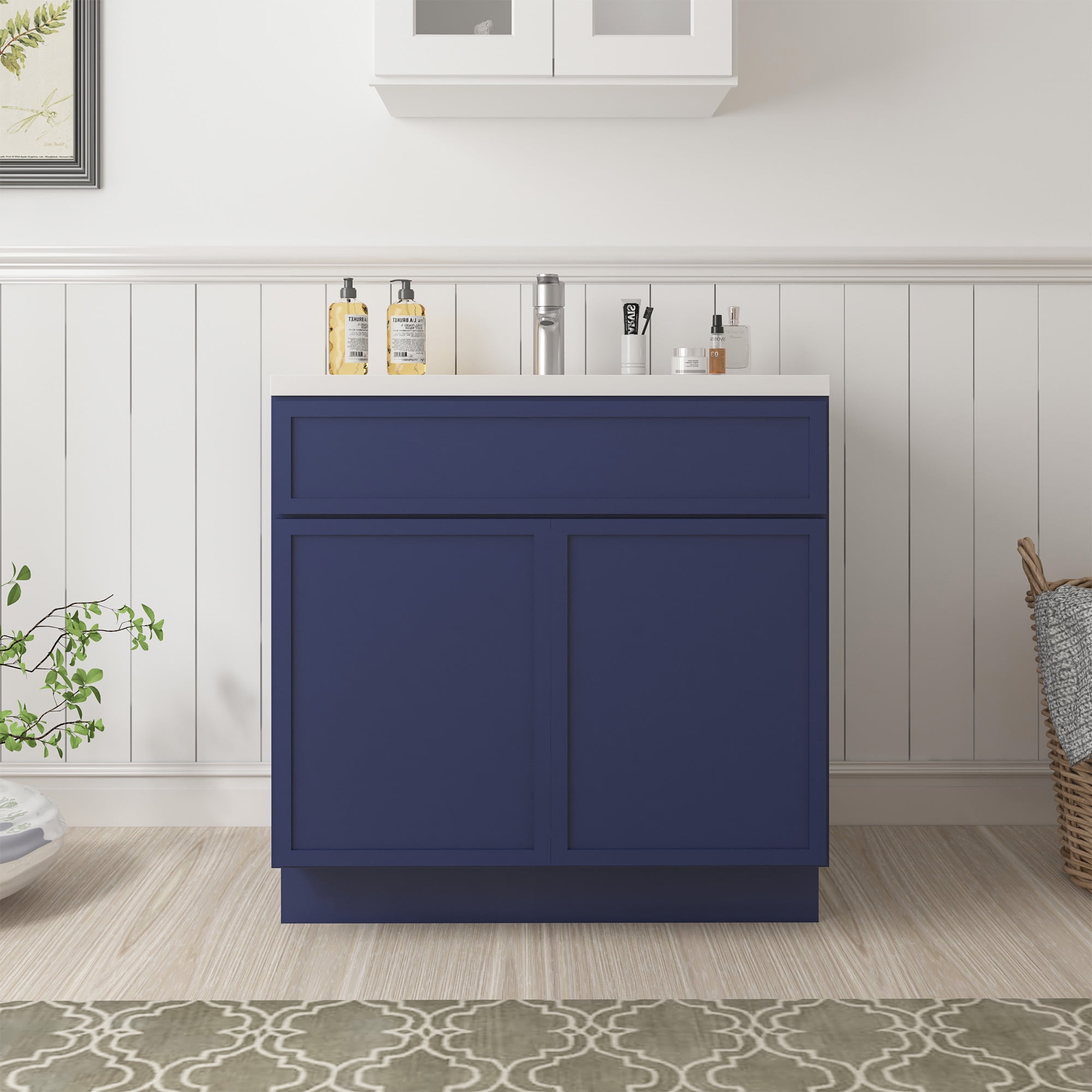 Blue Birch Plywood Freestanding Single Base Cabinet with Soft Close Doors