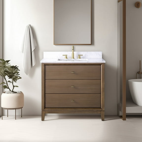 Vanity Art 36" Bathroom Vanity with Sink and Engineered Marble Top, Freestanding Storage Cabinet with 3 Drawers