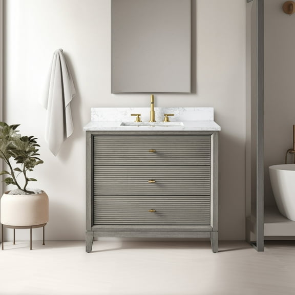 Vanity Art 36" Bathroom Vanity with Sink and Engineered Marble Top, Freestanding Storage Cabinet with 3 Drawers