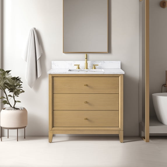 Vanity Art 36" Bathroom Vanity with Sink and Engineered Marble Top, Freestanding Storage Cabinet with 3 Drawers
