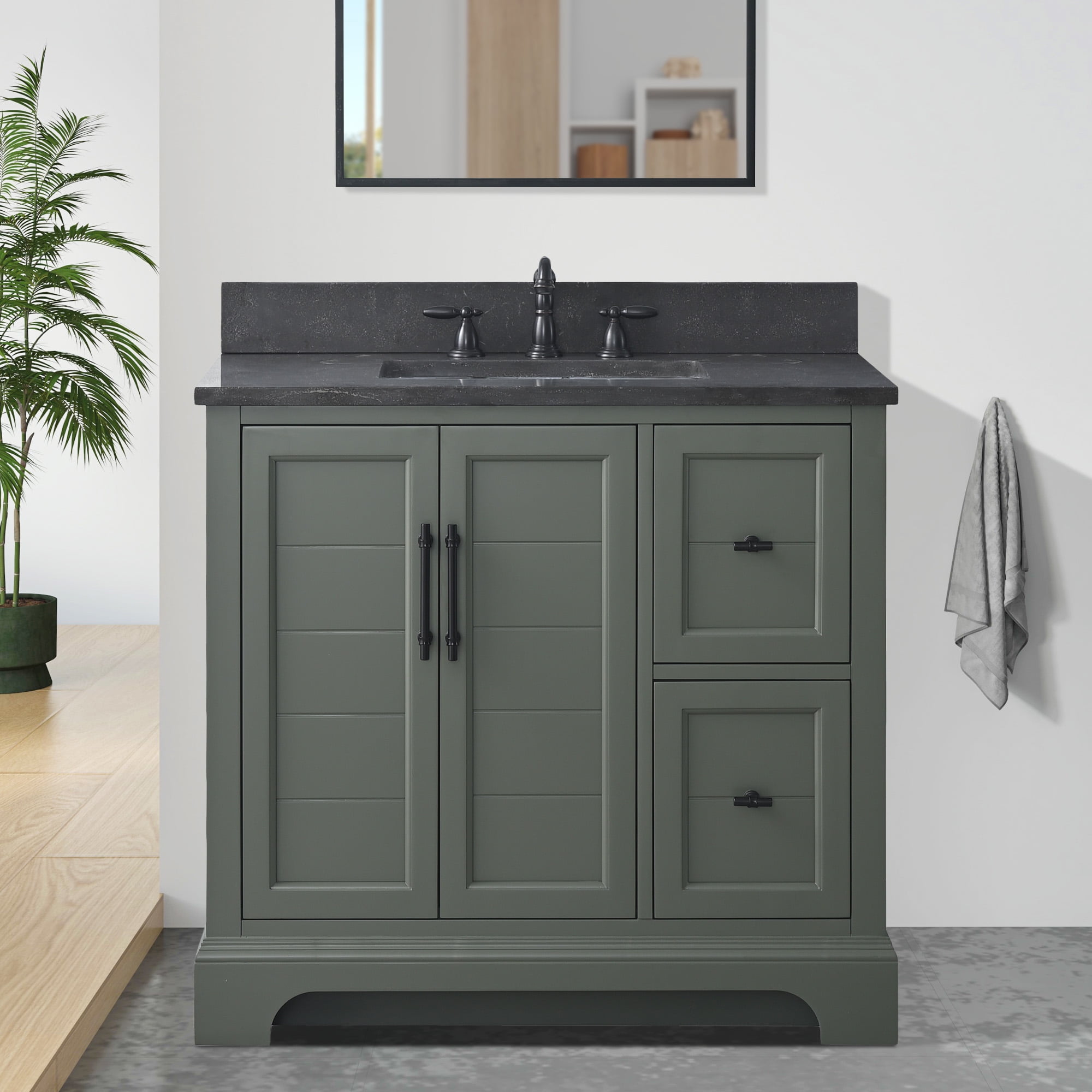 Vintage Green 36" Single Sink Bathroom Vanity with Stone Top