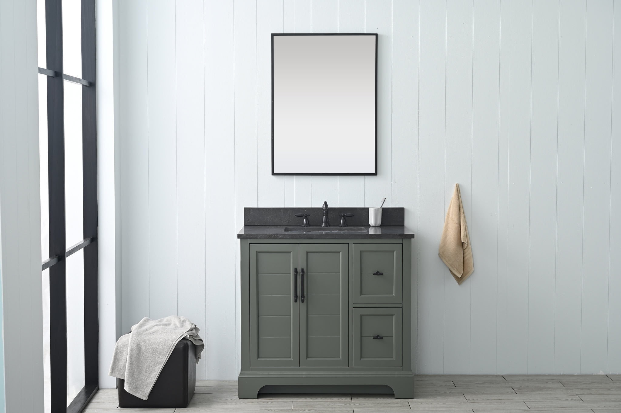 Vintage Green 36" Single Sink Bathroom Vanity with Stone Top