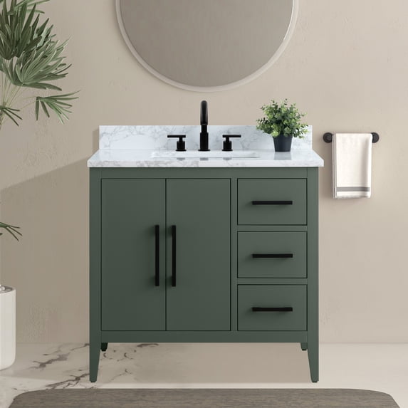Vanity Art 36" Single Sink Bathroom Vanity Cabinet with Ceramic Countertop