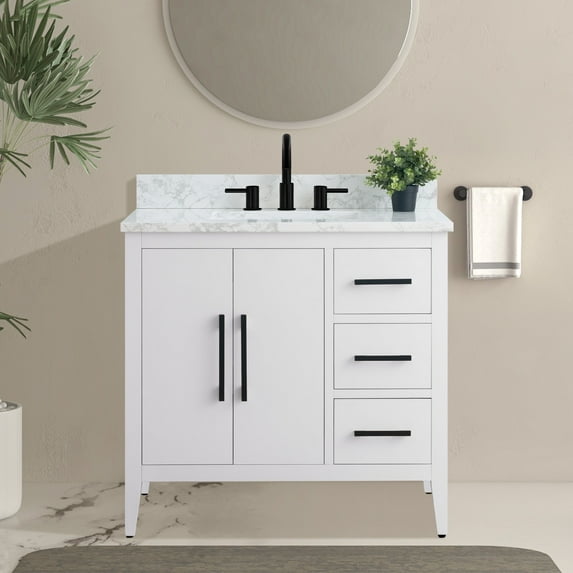 Vanity Art 36" Single Sink Bathroom Vanity Cabinet with Ceramic Countertop