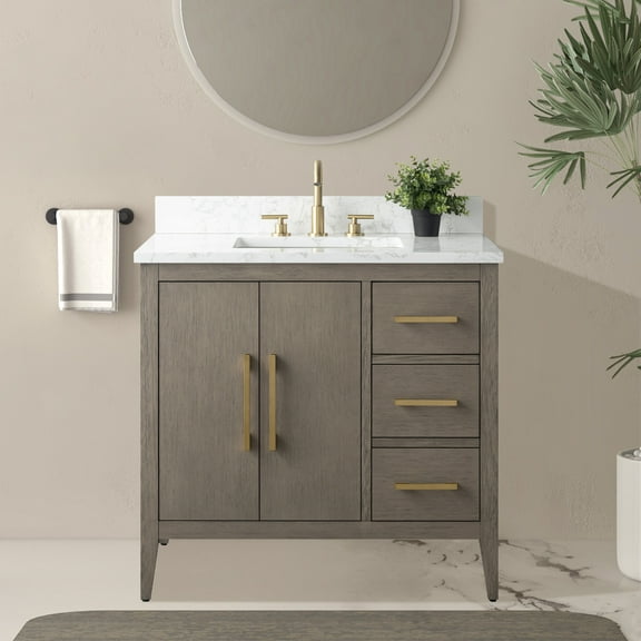 Vanity Art 36” Single Sink Bathroom Vanity Cabinet with Ceramic Countertop