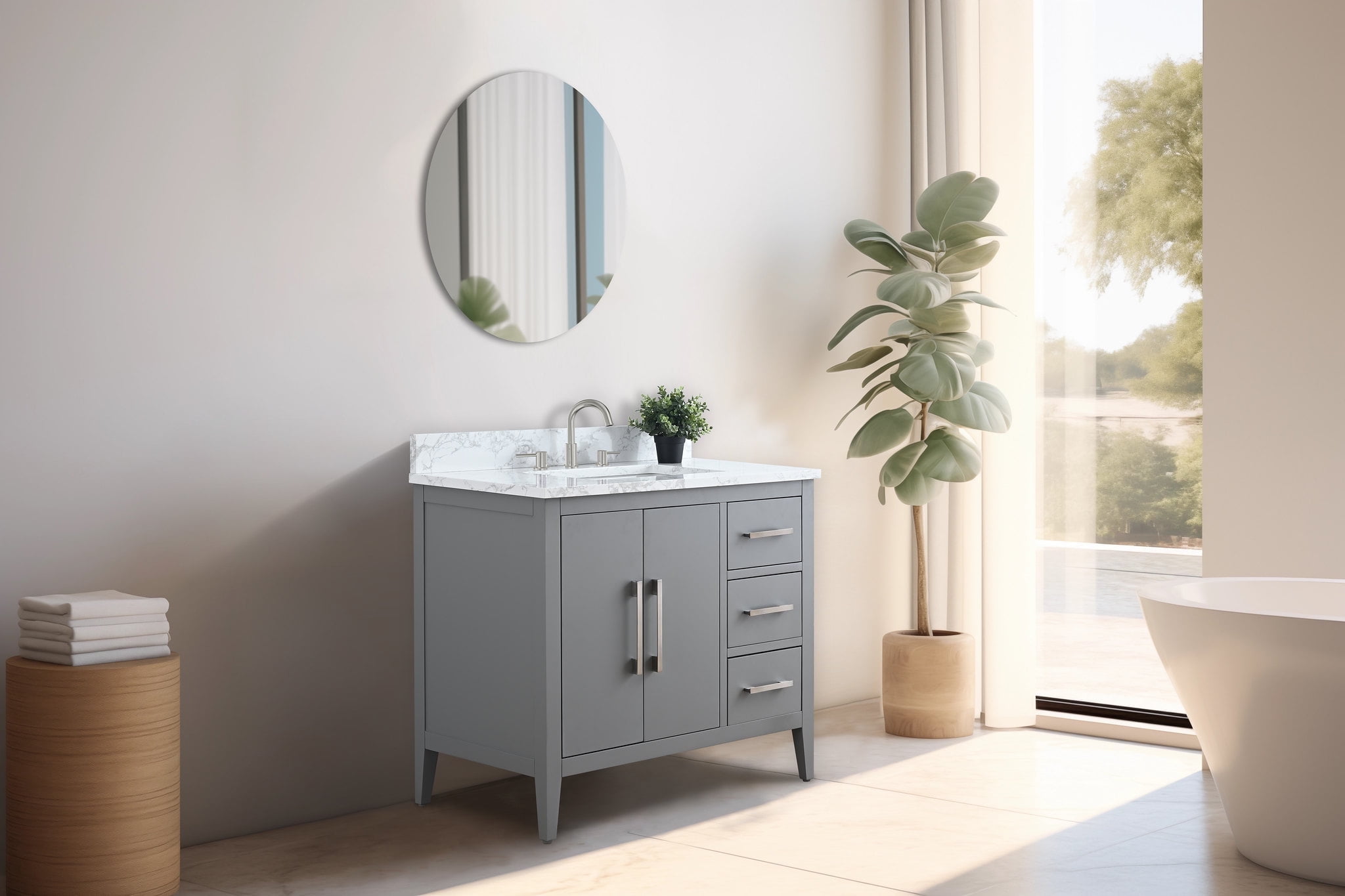 Cashmere Gray 36" Single Bathroom Vanity with Marble Countertop