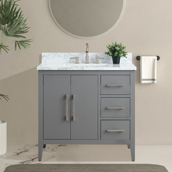 Vanity Art 36" Single Sink Bathroom Vanity Cabinet with Engineered Marble Countertop