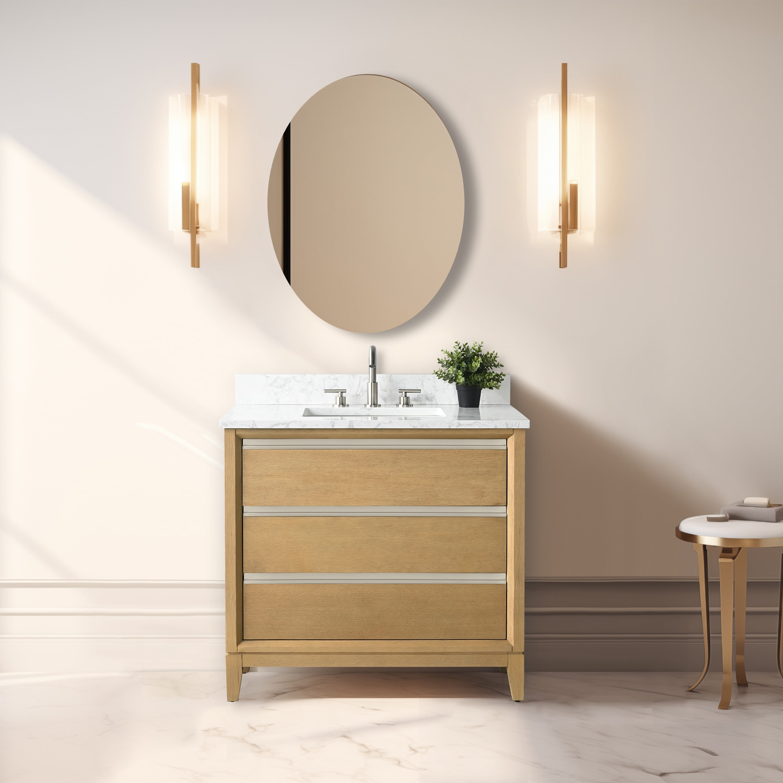 Natural Oak 36" Single Bathroom Vanity with Marble Top