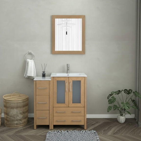 Vanity Art 36" Single Sink Freestanding Bathroom Vanity Set with Ceramic Top and Mirror