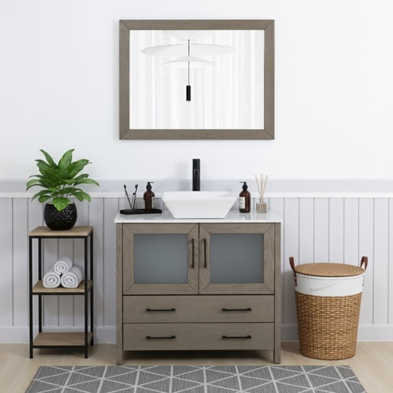 Vanity Art 36" Single Sink Freestanding Bathroom Vanity Set with Engineered Marble Top and Mirror