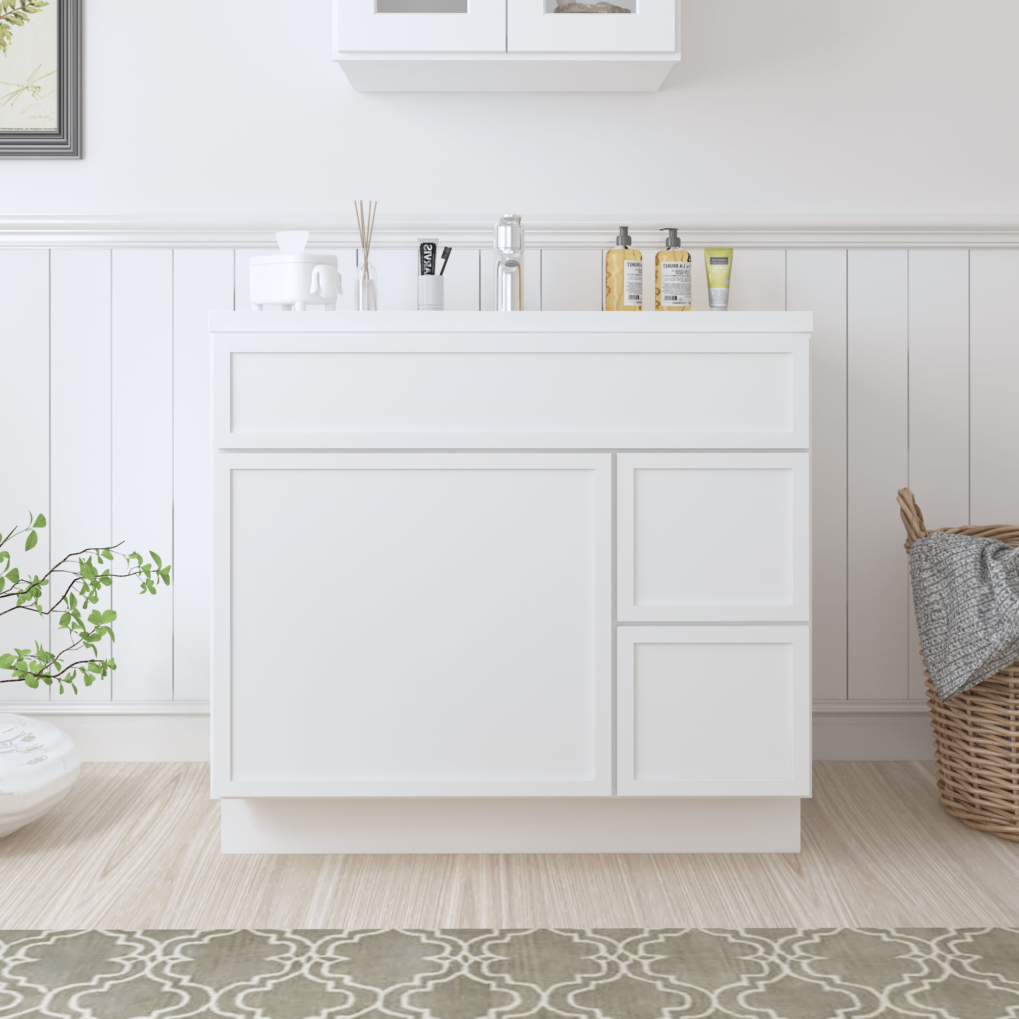 36" White Birch Plywood Freestanding Single Base Cabinet with Soft Close Door