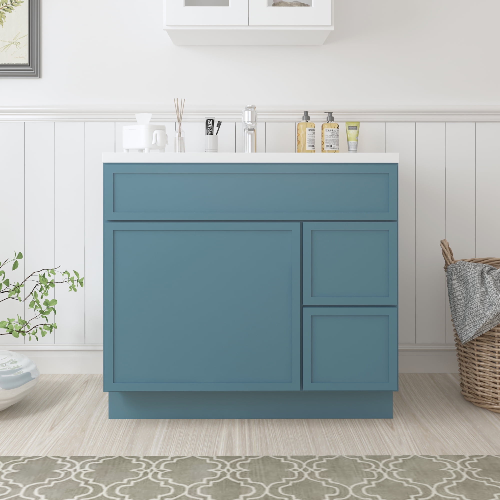 36" Sea Green Birch Plywood Freestanding Single Storage Cabinet