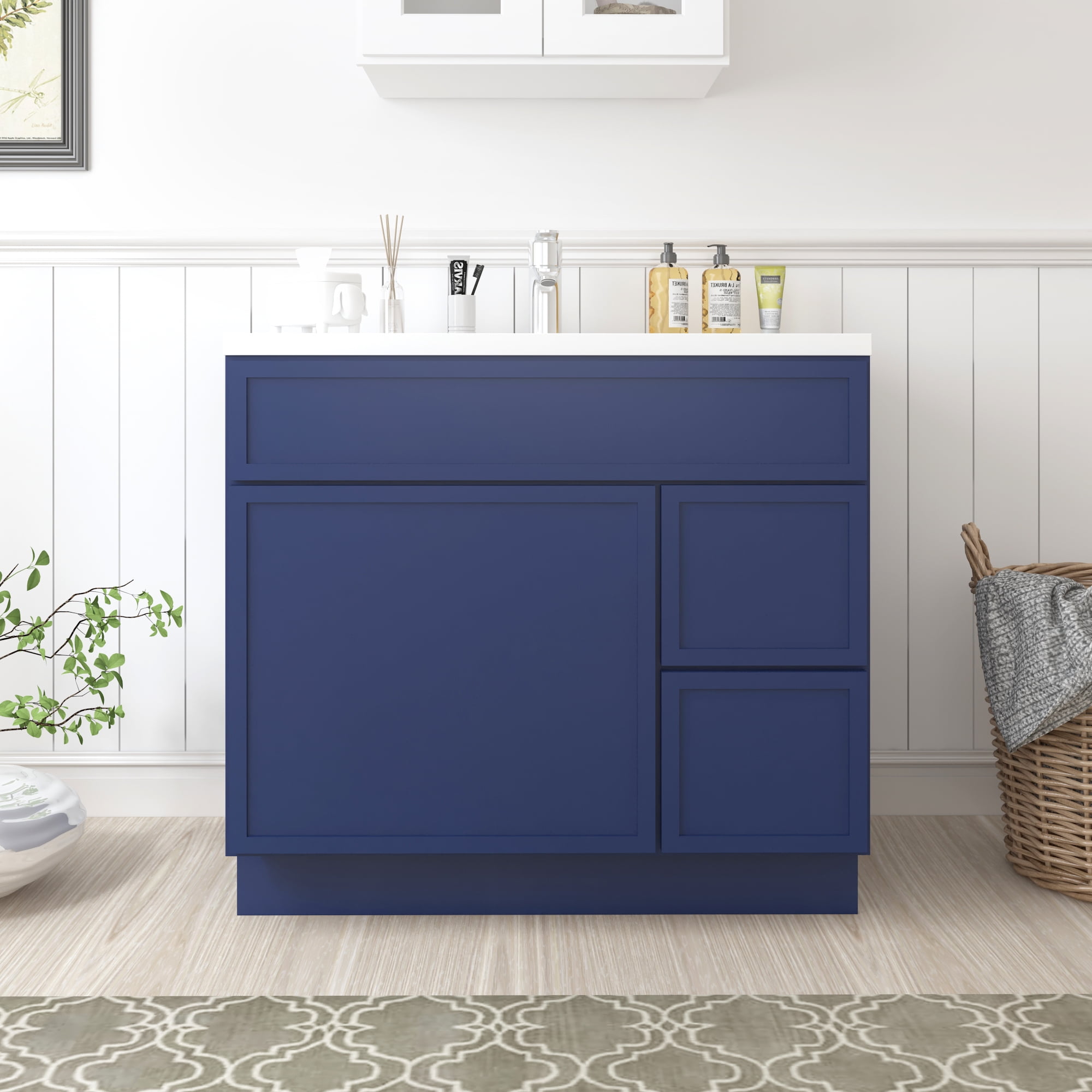 36" Blue Birch Plywood Freestanding Single Base Cabinet with Soft Close Door