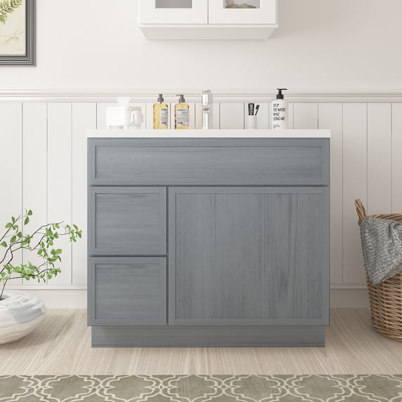 Vanity Art 36" W Birch Plywood Freestanding Single Base 2 Drawers Storage Cabinet with Soft Close Door