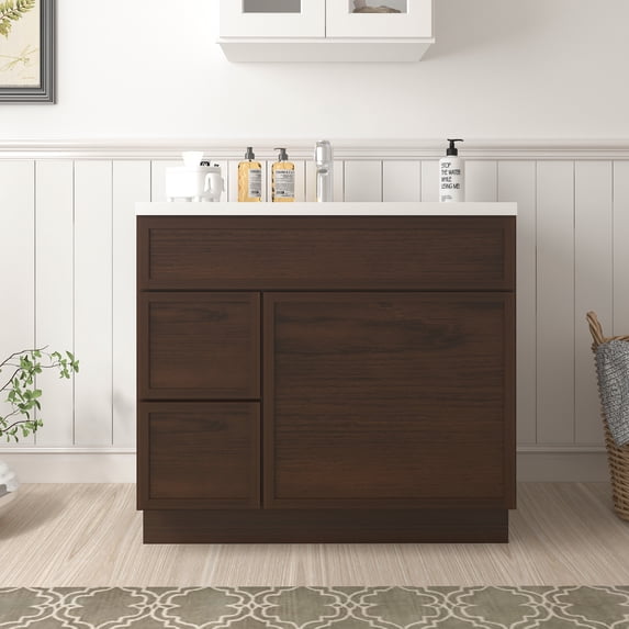 Vanity Art 36" W Birch Plywood Freestanding Single Base 2 Drawers Storage Cabinet with Soft Close Door