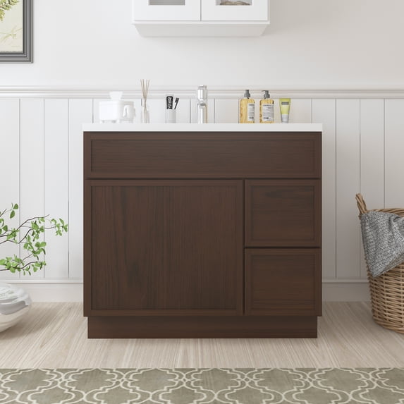 Vanity Art 36" W Birch Plywood Freestanding Single Base 2 Drawers Storage Cabinet with Soft Close Door