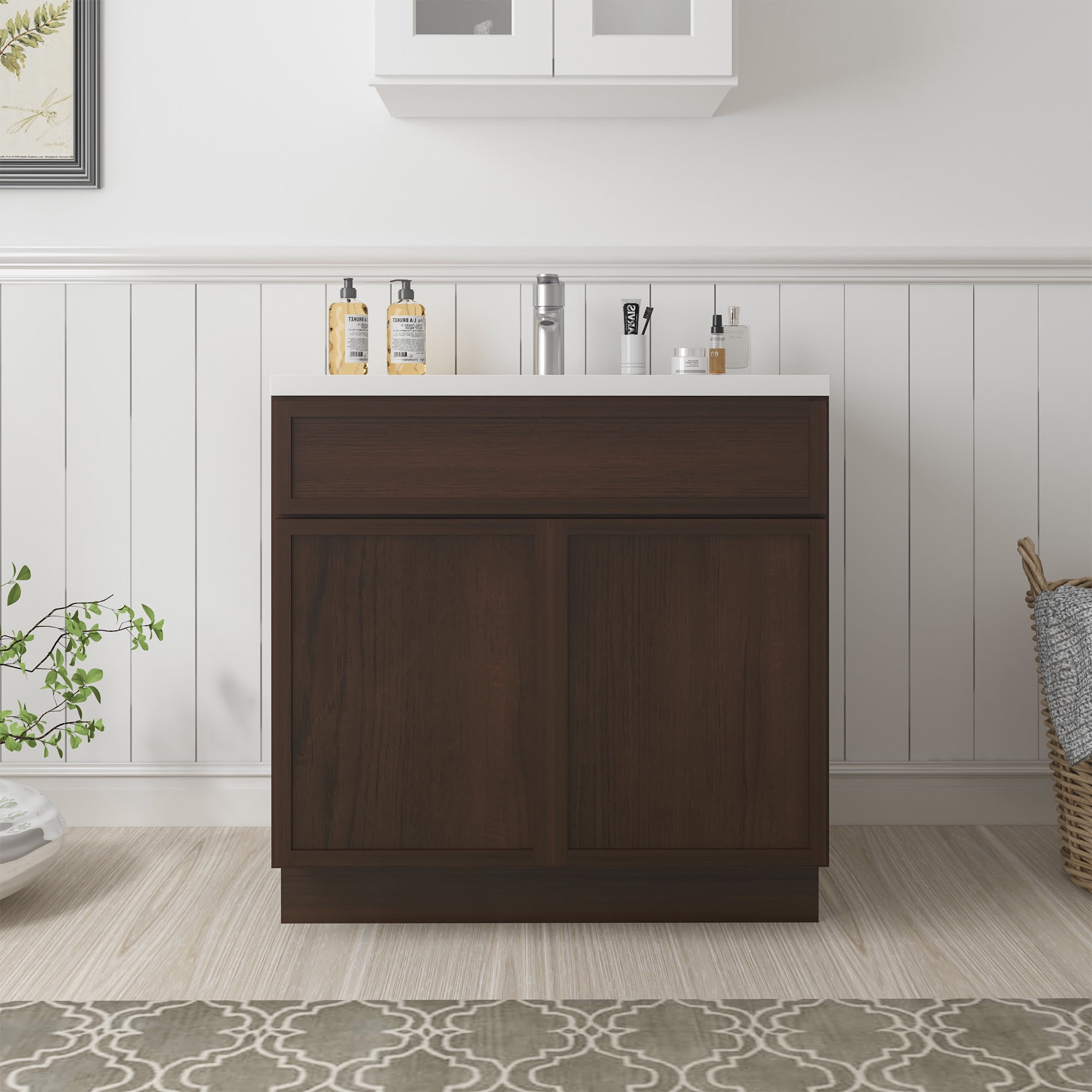 36" Brown Birch Plywood Freestanding Single Base Cabinet