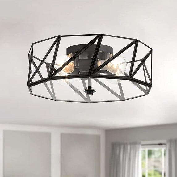 Vanity Art 4 Light 15.94 Inches Unique Statement Geometric Flush Mount Lighting | Modern Hanging Ceiling Lights Fixtures for Dining Room Living Room Bed Room Kitchen SYBG3334-BK