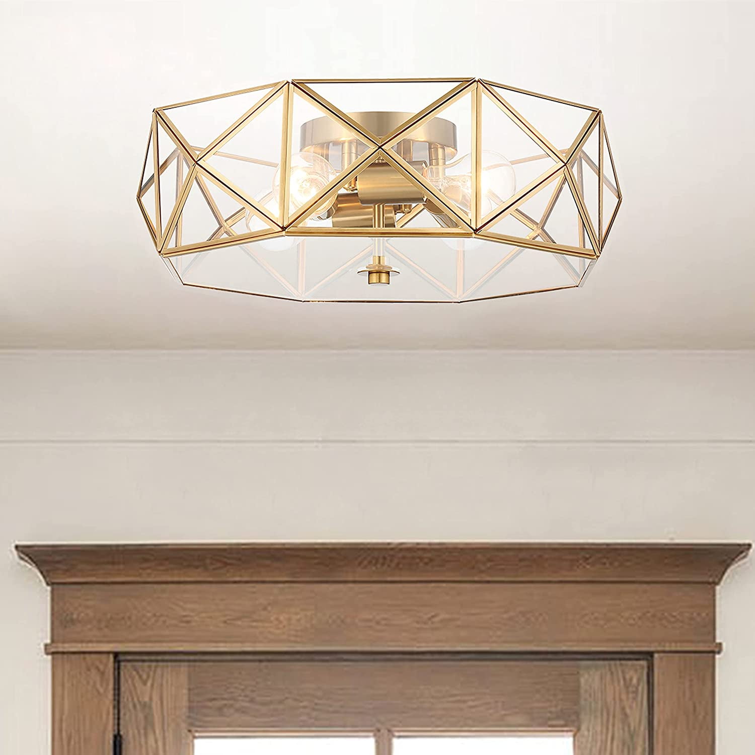 Brass Dust Geometric LED Vanity Flush Mount Light 16.93"