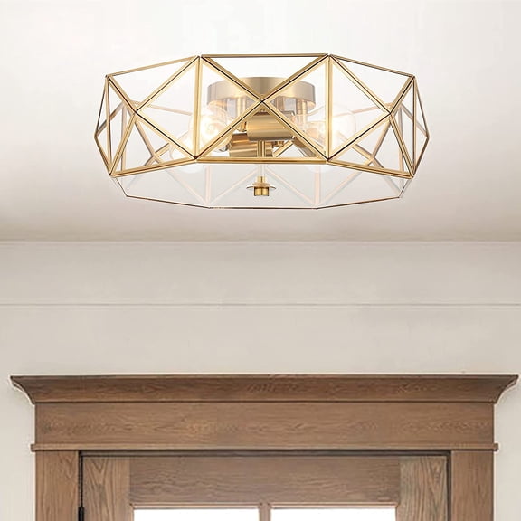 Vanity Art 4 Light 16.93 Inches Unique Statement Geometric Flush Mount Lighting | Modern Hanging Ceiling Lights Fixtures for Dining Room Living Room Bed Room Kitchen SYBG1704-BD